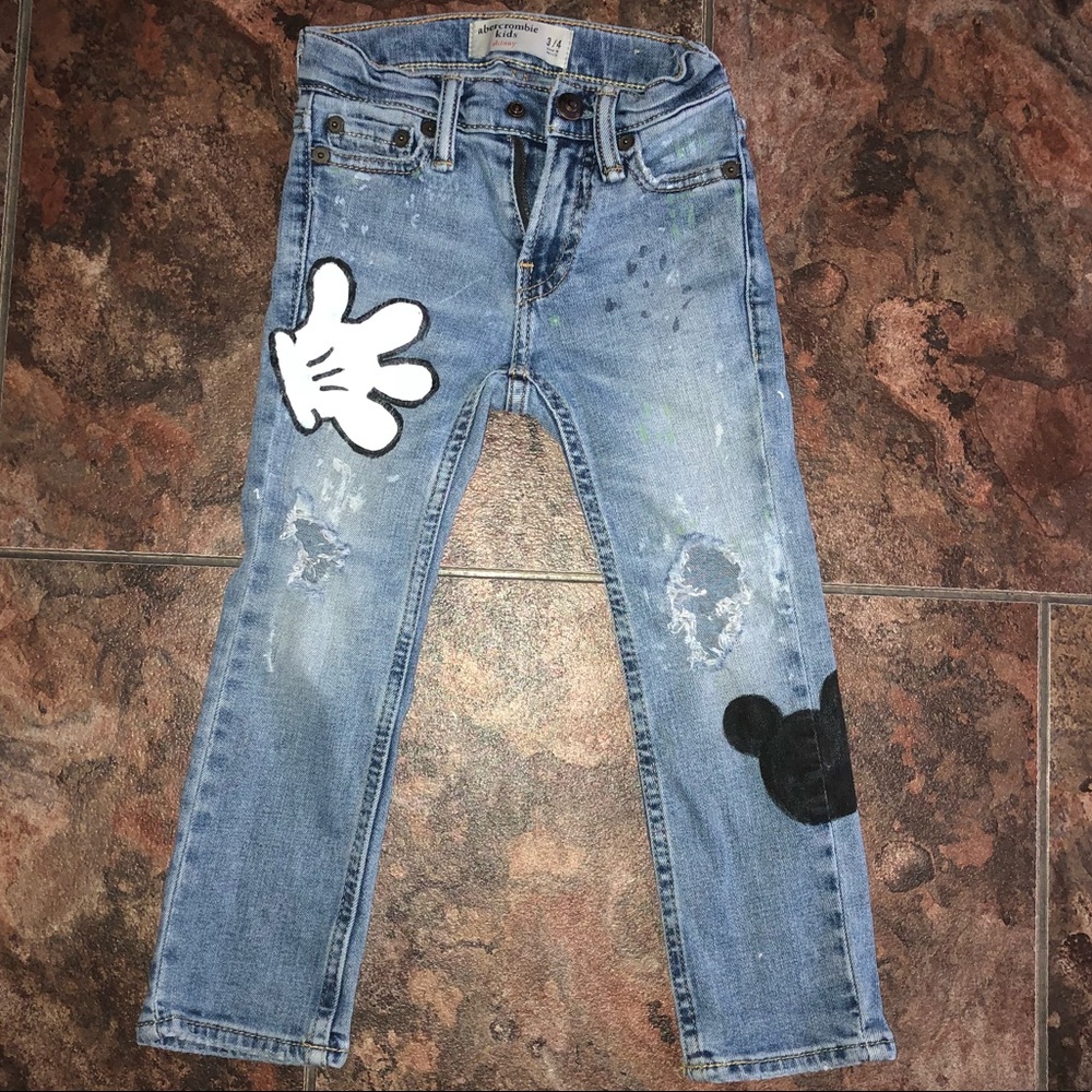 Abercrombie Kids jeans custom painted Mickey Mouse